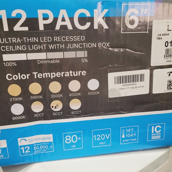 Ensenior 12-Pack 6" LED Recessed Lights – 5CCT 1050LM Dimmable Canles, IC‎ Rated - Picture 4 of 9